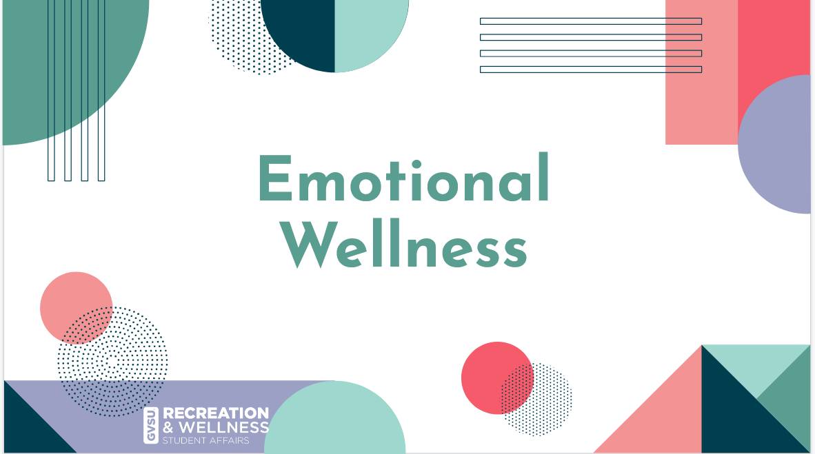 Slideshow intro slide with title "Emotional Wellness" and lots of geometric shapes.